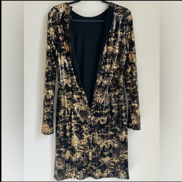 Adam Lippes Occasion Dress, Black and Gold sequined, long sleeve. Size 8 - Picture 5 of 5
